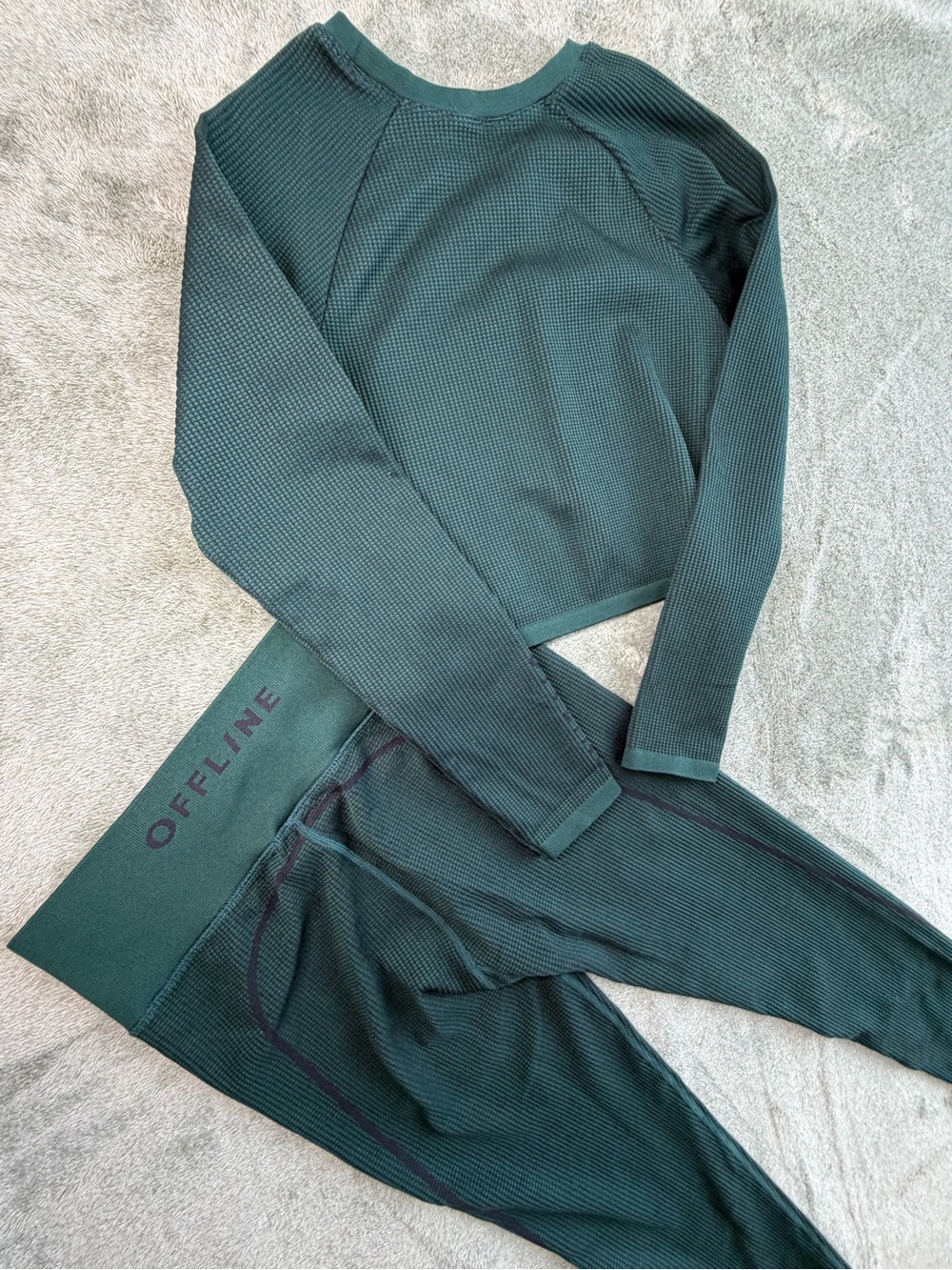 OFFLINE Aerie Dark Teal Ribbed Leggings & Long-Sleeve Crop Top Set